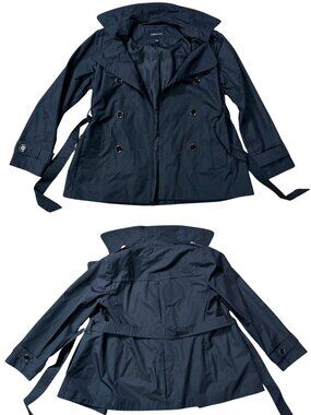 London Fog Black Double Breasted Belted Trench Coat Women's Classic Raincoat